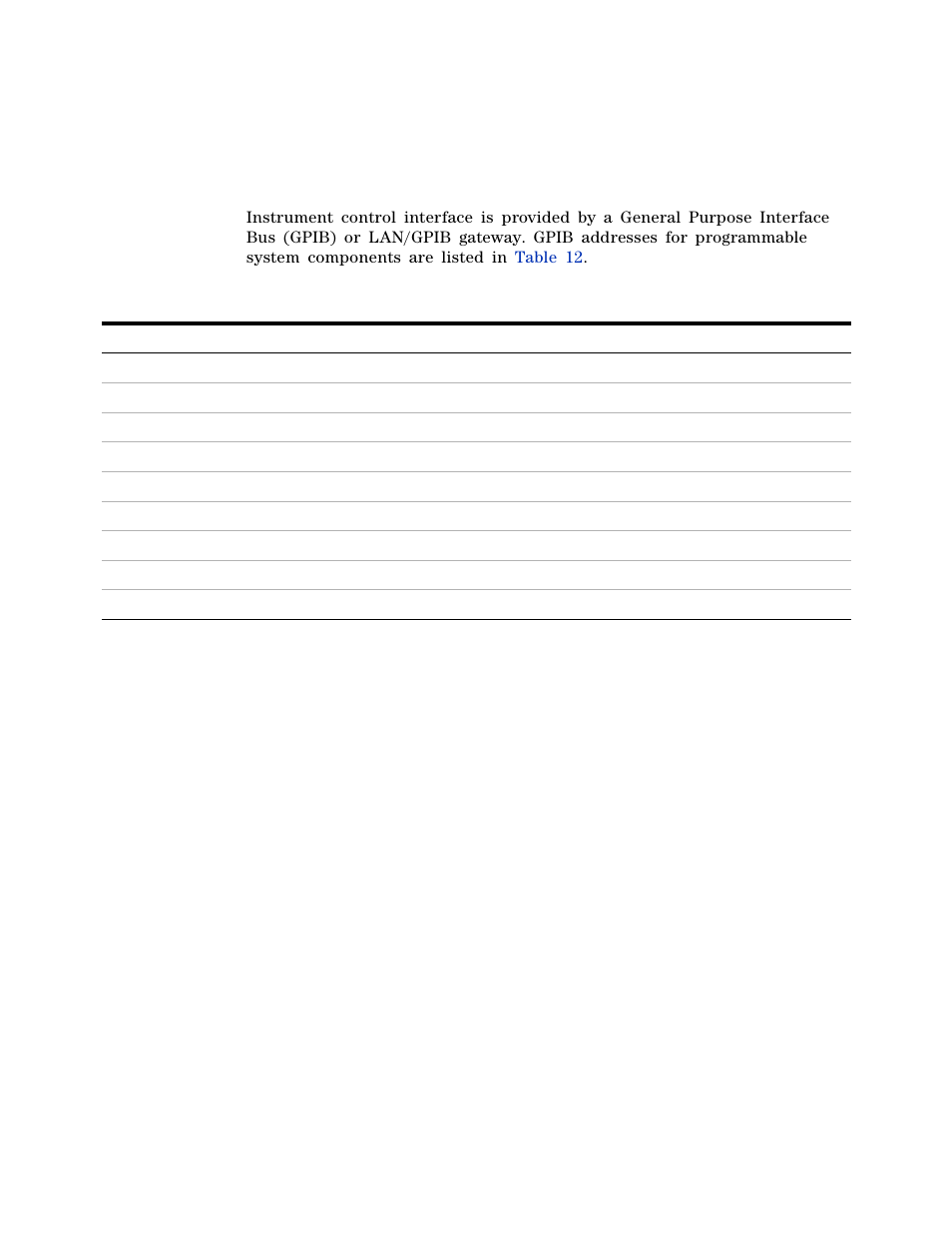 Instrument control interface, Table 12 gpib addresses, Table 12. gpib addresses | Atec Agilent-85133F User Manual | Page 56 / 142