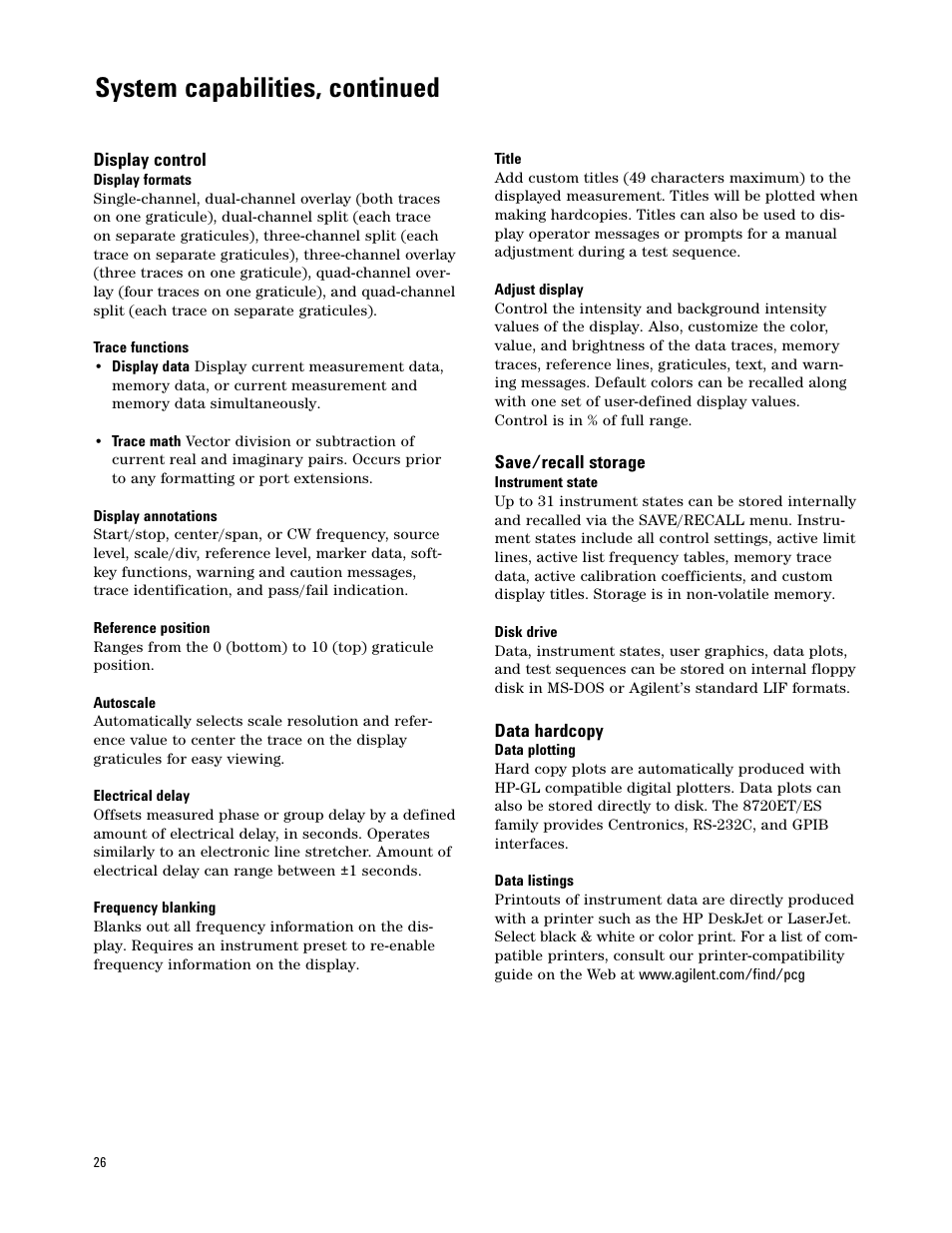 System capabilities, continued | Atec Agilent-8722ES User Manual | Page 22 / 32