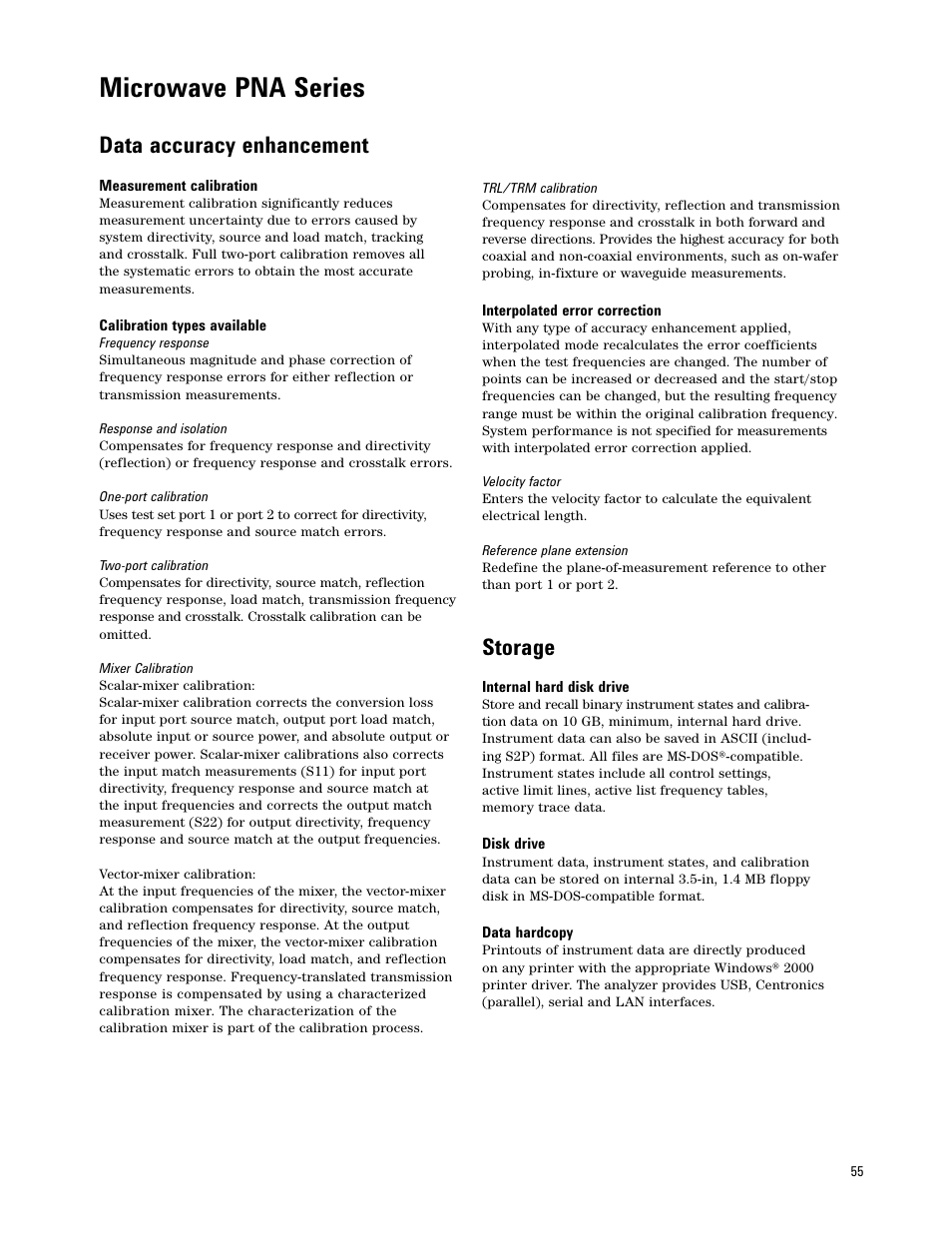 Microwave pna series, Data accuracy enhancement, Storage | Atec Agilent-E8361A User Manual | Page 55 / 64