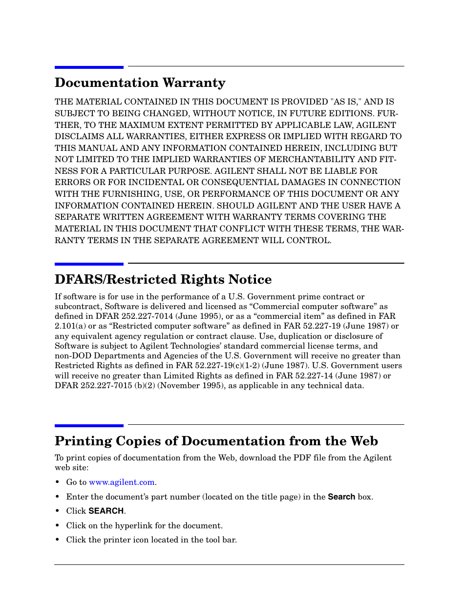 Documentation warranty, Dfars/restricted rights notice, Printing copies of documentation from the web | Atec Agilent-E8364B User Manual | Page 2 / 145