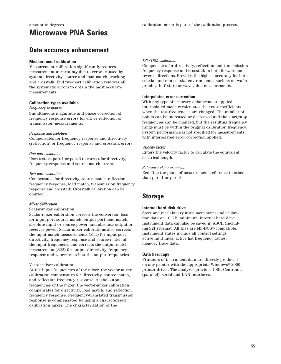 Microwave pna series, Data accuracy enhancement, Storage | Atec Agilent-E8364C User Manual | Page 55 / 64