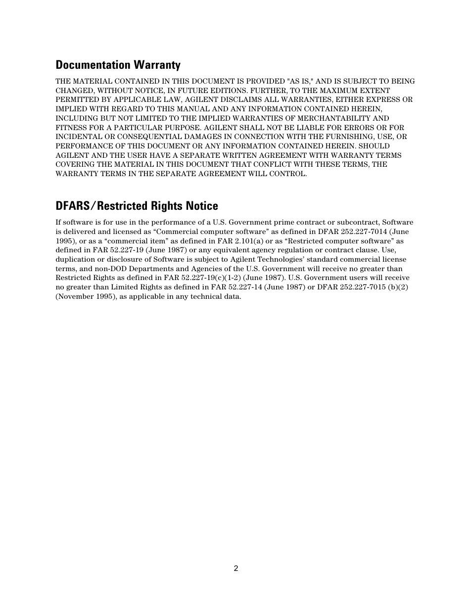 Documentation warranty, Dfars/restricted rights notice | Atec Agilent-N5227A User Manual | Page 2 / 52