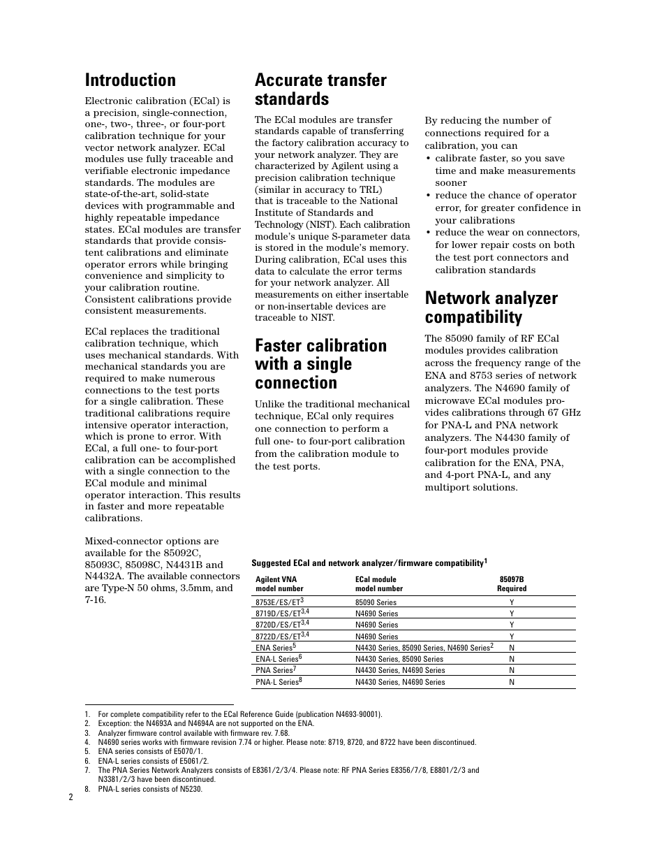 Introduction, Accurate transfer standards, Faster calibration with a single connection | Network analyzer compatibility | Atec Agilent-N4433A User Manual | Page 2 / 12