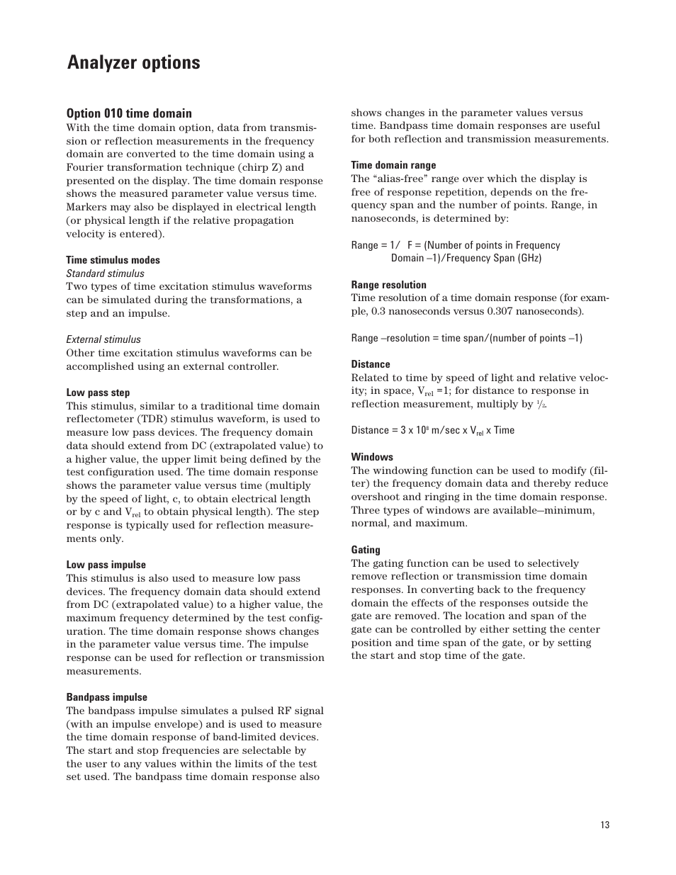 Analyzer options, Option 010 time domain | Atec Agilent-8720D User Manual | Page 13 / 26