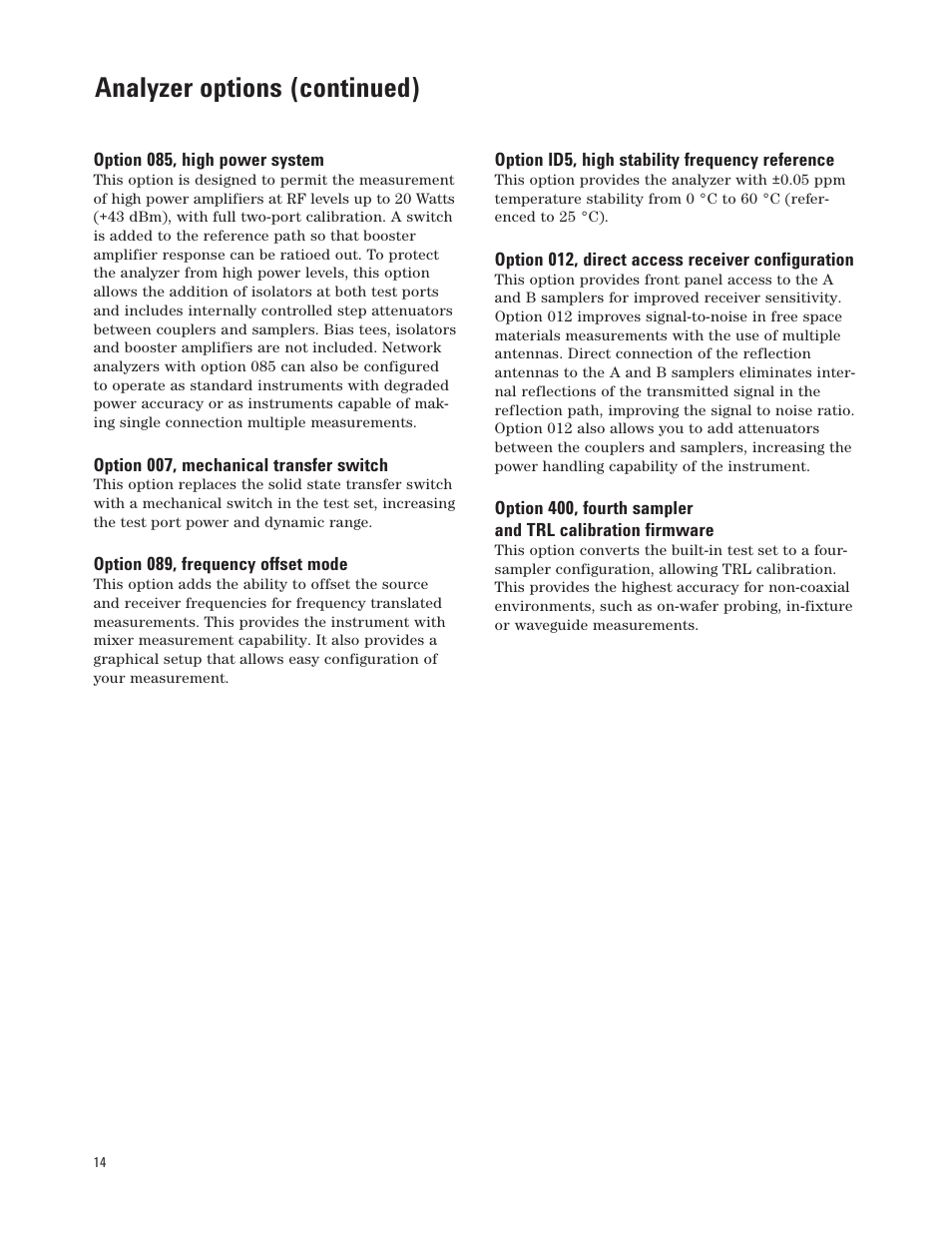 Analyzer options (continued) | Atec Agilent-8720D User Manual | Page 14 / 26
