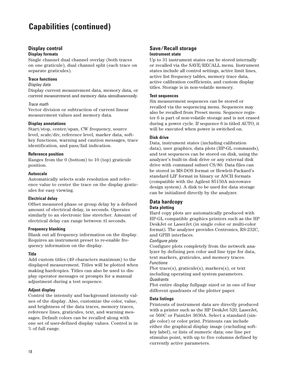 Capabilities (continued) | Atec Agilent-8720D User Manual | Page 18 / 26