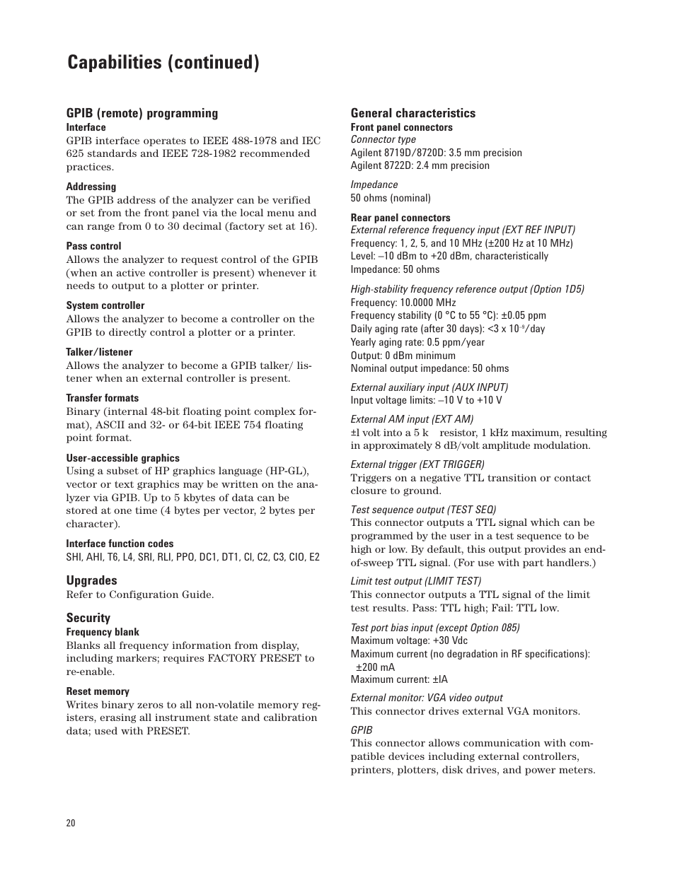 Capabilities (continued) | Atec Agilent-8720D User Manual | Page 20 / 26