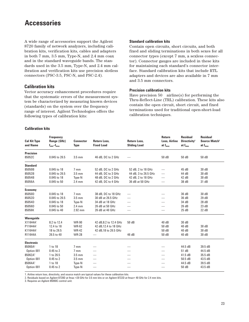 Accessories, Calibration kits | Atec Agilent-8720D User Manual | Page 23 / 26