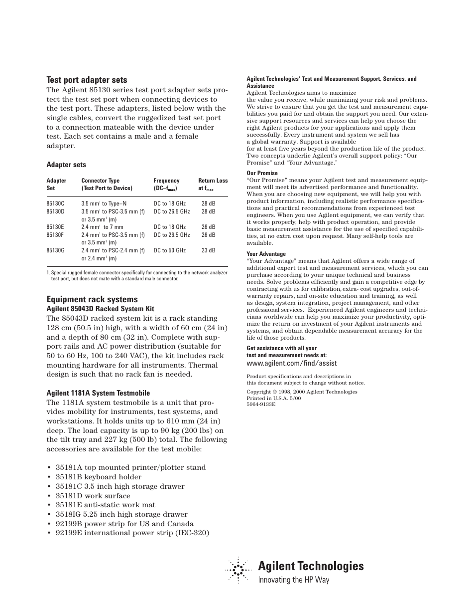 Test port adapter sets, Equipment rack systems | Atec Agilent-8720D User Manual | Page 26 / 26
