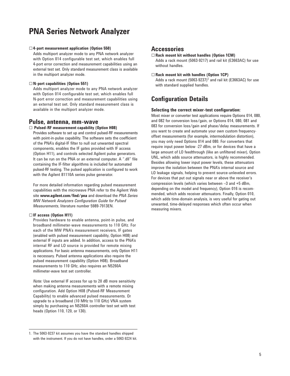 Pna series network analyzer, Accessories, Configuration details | Pulse, antenna, mm-wave | Atec Agilent-E8362C User Manual | Page 5 / 12