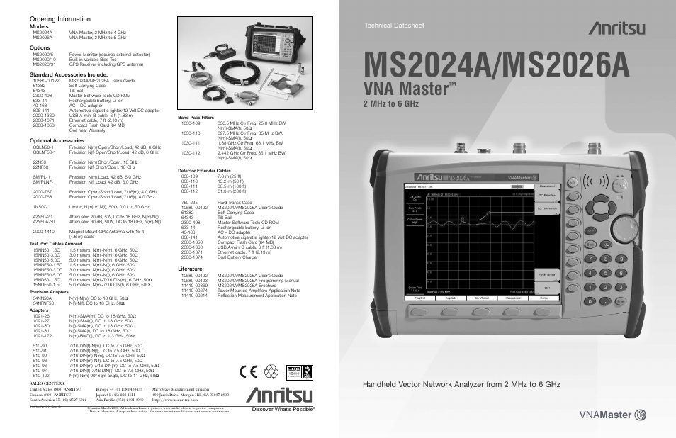 Vna master, 2 mhz to 6 ghz, Ordering information | Technical datasheet | Atec Anritsu-MS2026A User Manual | Page 4 / 4