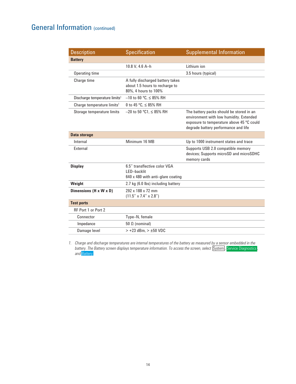 General information, Description specification supplemental information | Atec Agilent-N9923A User Manual | Page 14 / 17