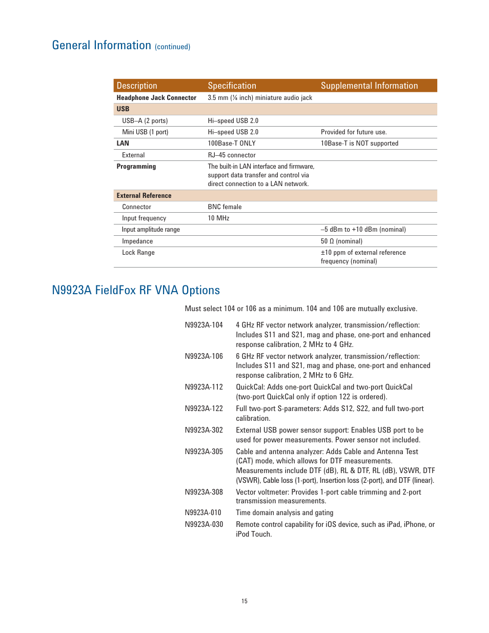 General information, N9923a fieldfox rf vna options | Atec Agilent-N9923A User Manual | Page 15 / 17