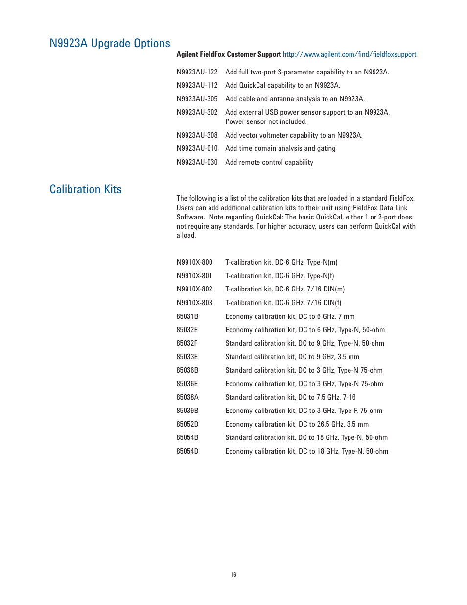 N9923a upgrade options calibration kits | Atec Agilent-N9923A User Manual | Page 16 / 17