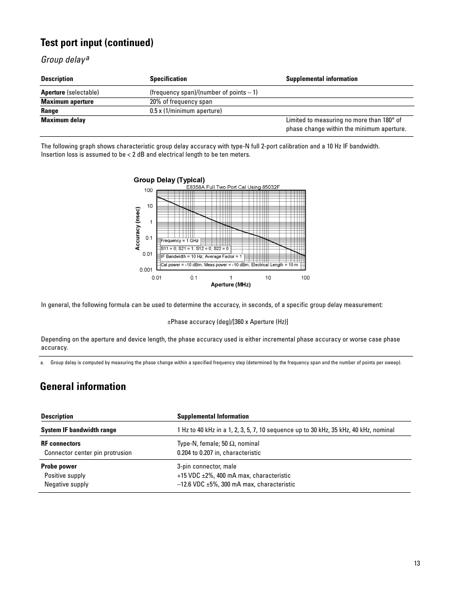 Test port input (continued), General information, Group delay | Atec Agilent-PNA Series User Manual | Page 13 / 24