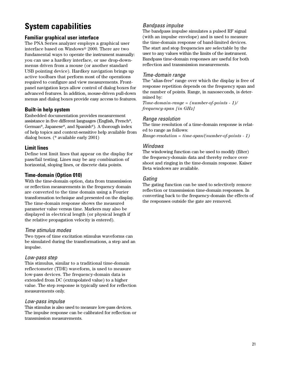 System capabilities | Atec Agilent-PNA Series User Manual | Page 21 / 24