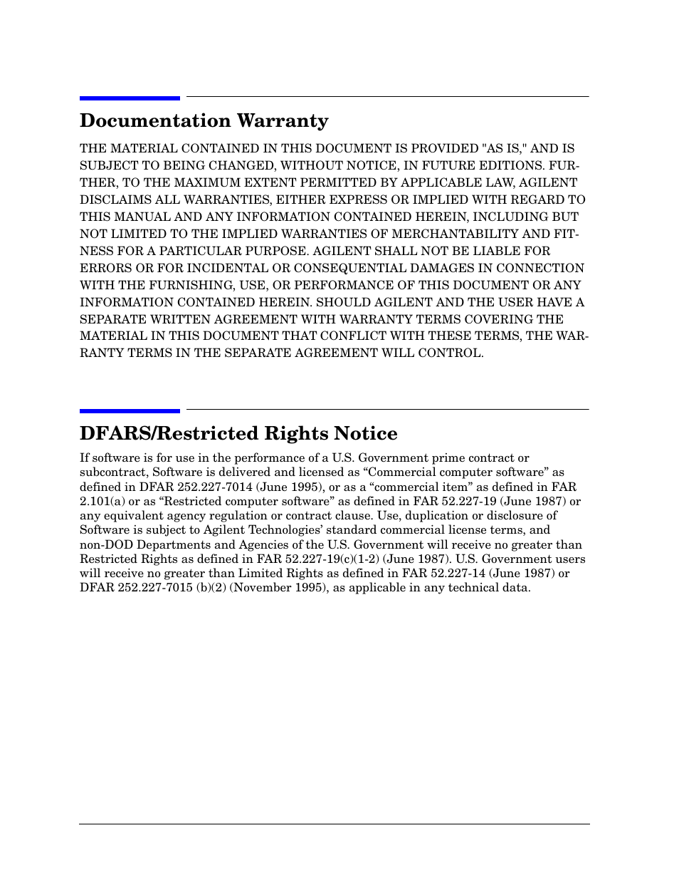 Documentation warranty, Dfars/restricted rights notice | Atec Agilent-E8802A User Manual | Page 2 / 30