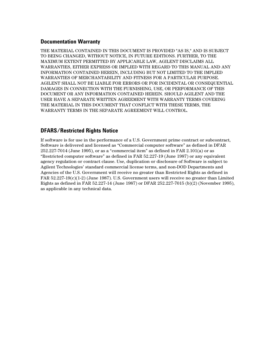 Documentation warranty, Dfars/restricted rights notice | Atec Agilent-N5264A User Manual | Page 2 / 16