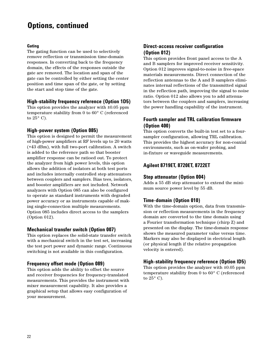 Options, continued | Atec Agilent-8719E-8720E-8722E User Manual | Page 22 / 36