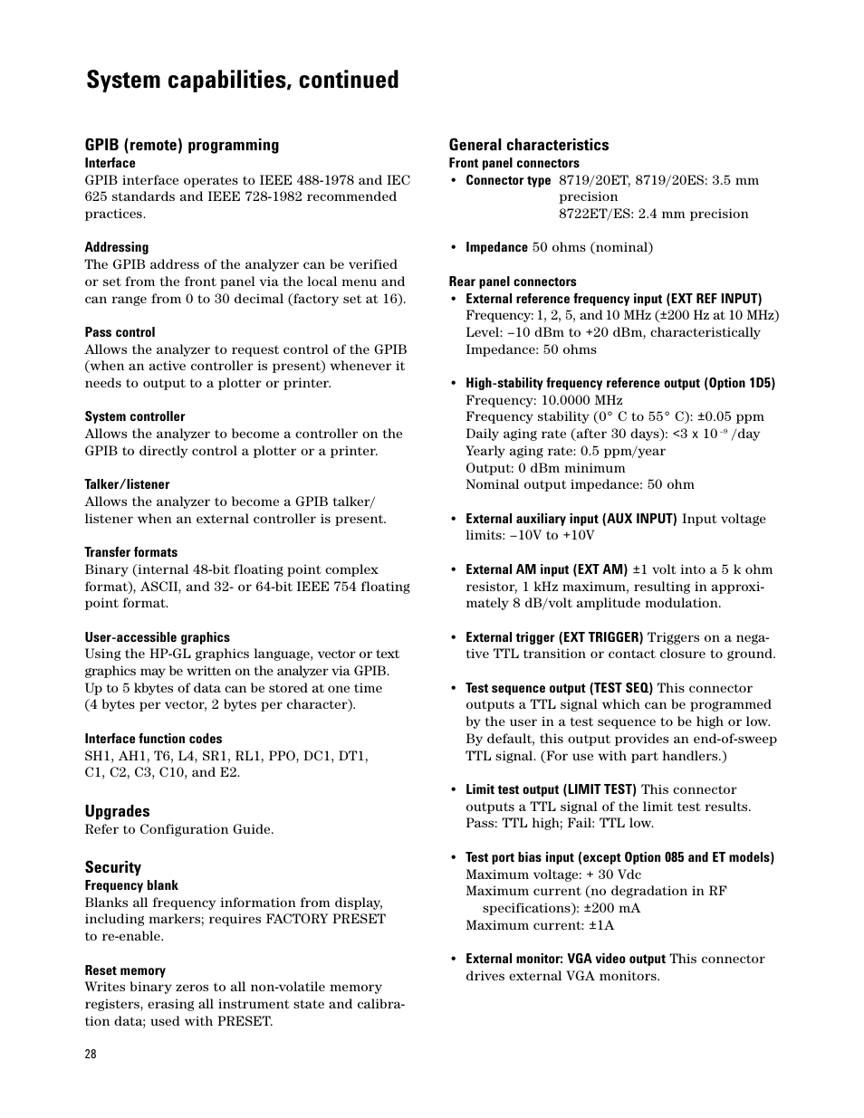 System capabilities, continued | Atec Agilent-8719E-8720E-8722E User Manual | Page 28 / 36