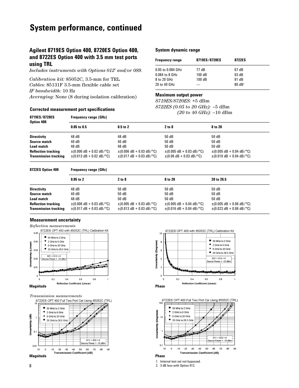 System performance, continued | Atec Agilent-8719E-8720E-8722E User Manual | Page 8 / 36