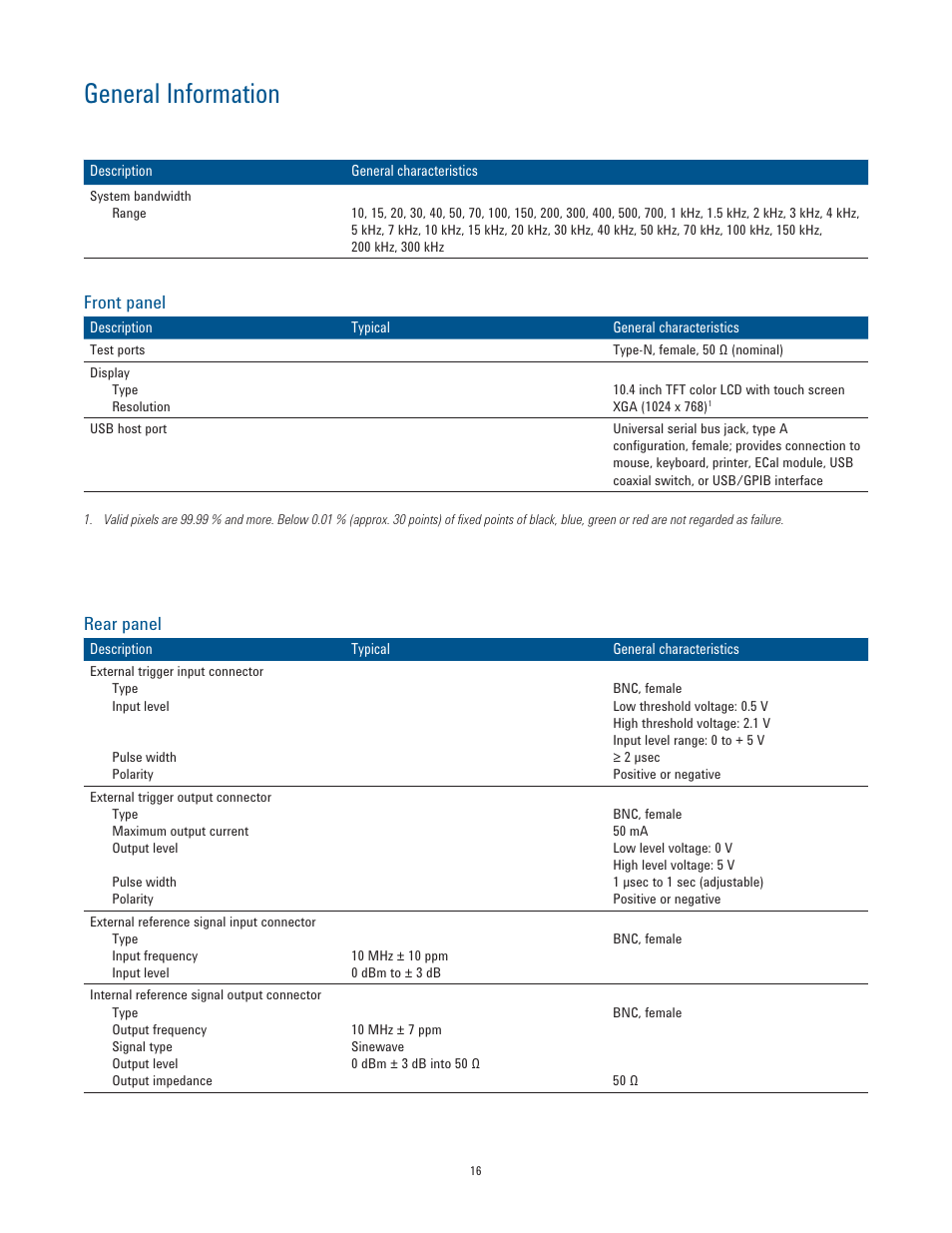 General information, Front panel, Rear panel | Atec Agilent-E5063A User Manual | Page 16 / 22