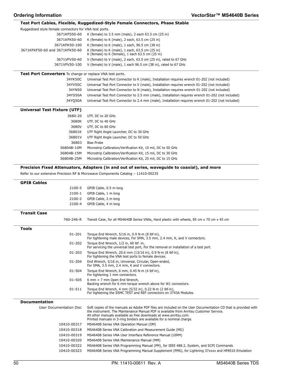 Ordering information vectorstar™ ms4640b series | Atec Anritsu-MS4640B User Manual | Page 50 / 52