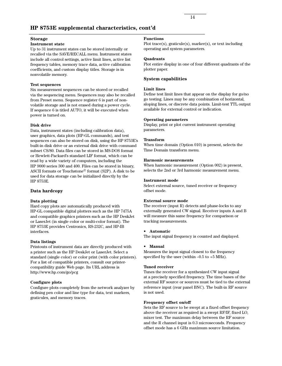 Hp 8753e supplemental characteristics, cont’d | Atec Agilent-8753E User Manual | Page 14 / 25