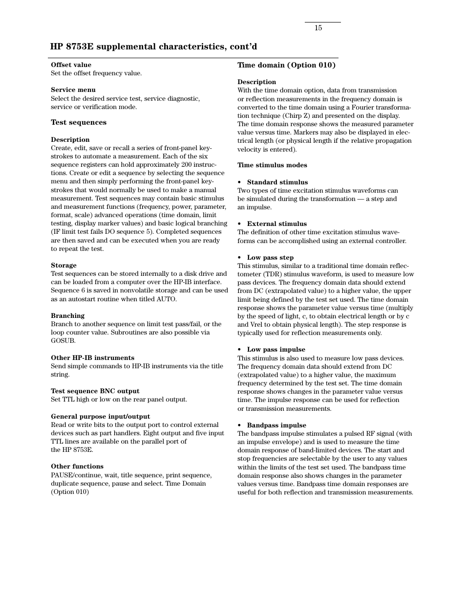 Hp 8753e supplemental characteristics, cont’d | Atec Agilent-8753E User Manual | Page 15 / 25