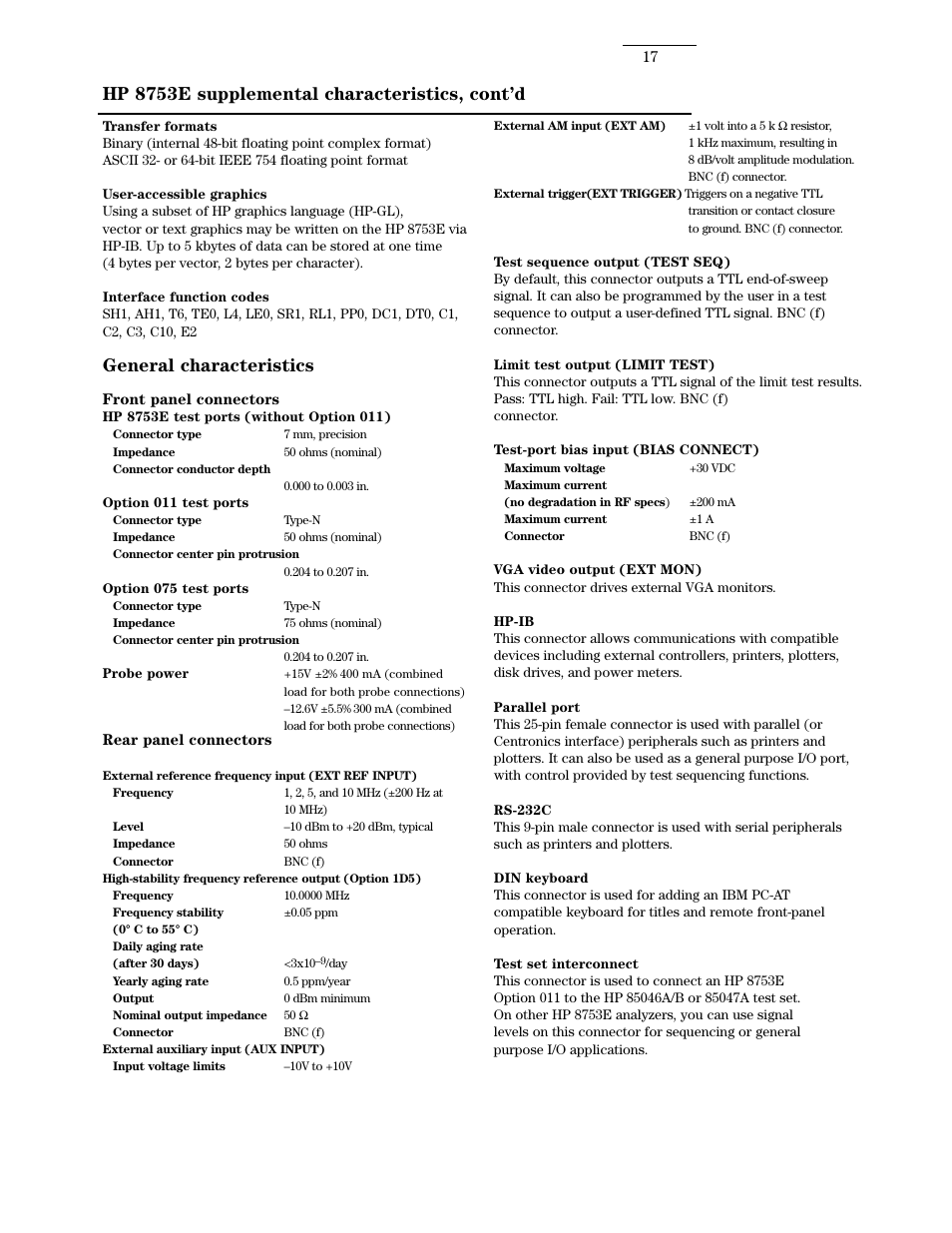 Hp 8753e supplemental characteristics, cont’d, General characteristics | Atec Agilent-8753E User Manual | Page 17 / 25