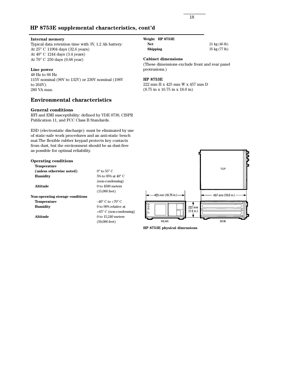 Environmental characteristics, Hp 8753e supplemental characteristics, cont’d | Atec Agilent-8753E User Manual | Page 18 / 25