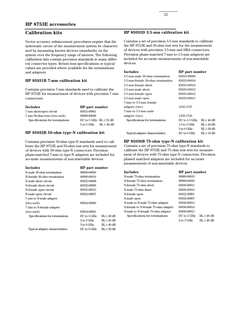 Calibration kits, Hp 8753e accessories | Atec Agilent-8753E User Manual | Page 21 / 25