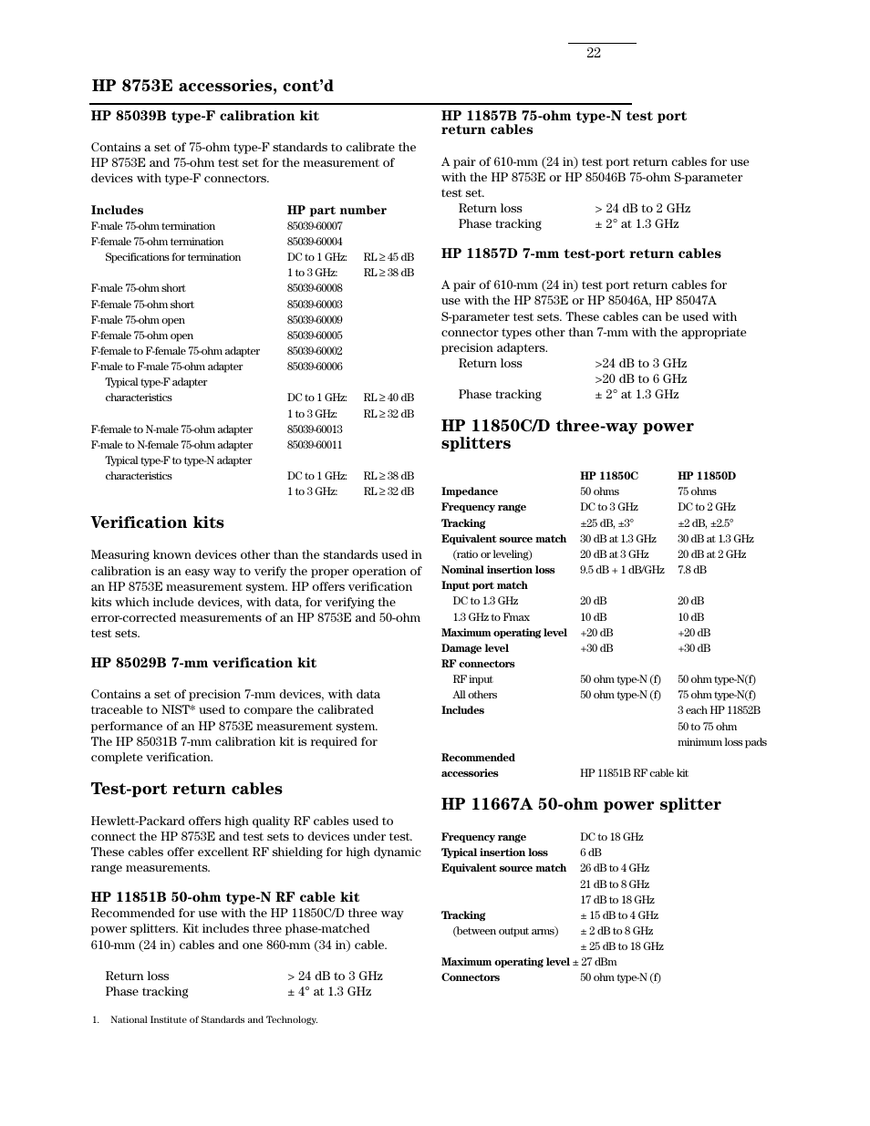 Hp 8753e accessories, cont’d, Verification kits, Test-port return cables | Atec Agilent-8753E User Manual | Page 22 / 25