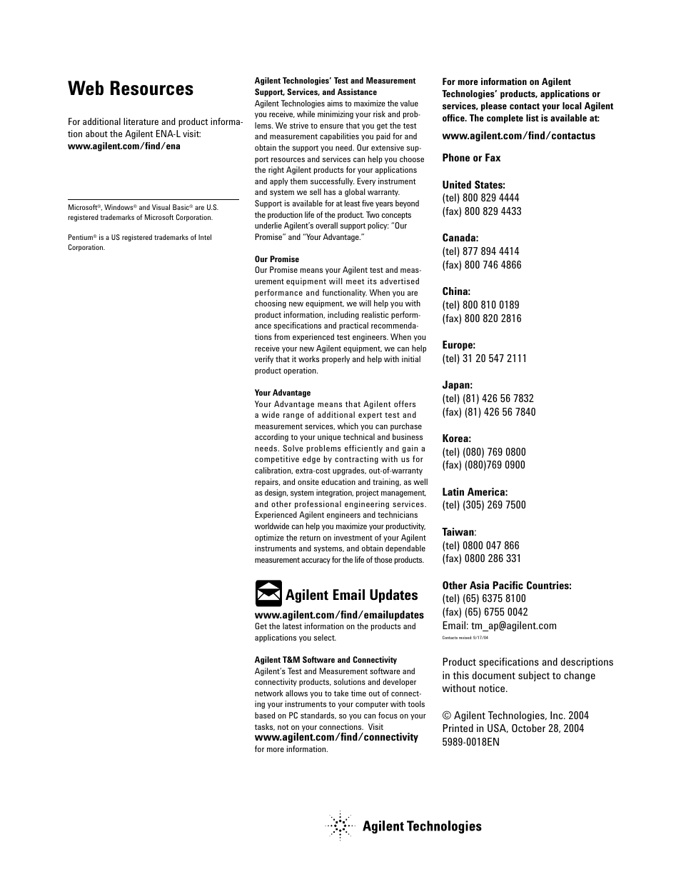 Web resources, Agilent email updates | Atec Agilent-E5062A User Manual | Page 24 / 24