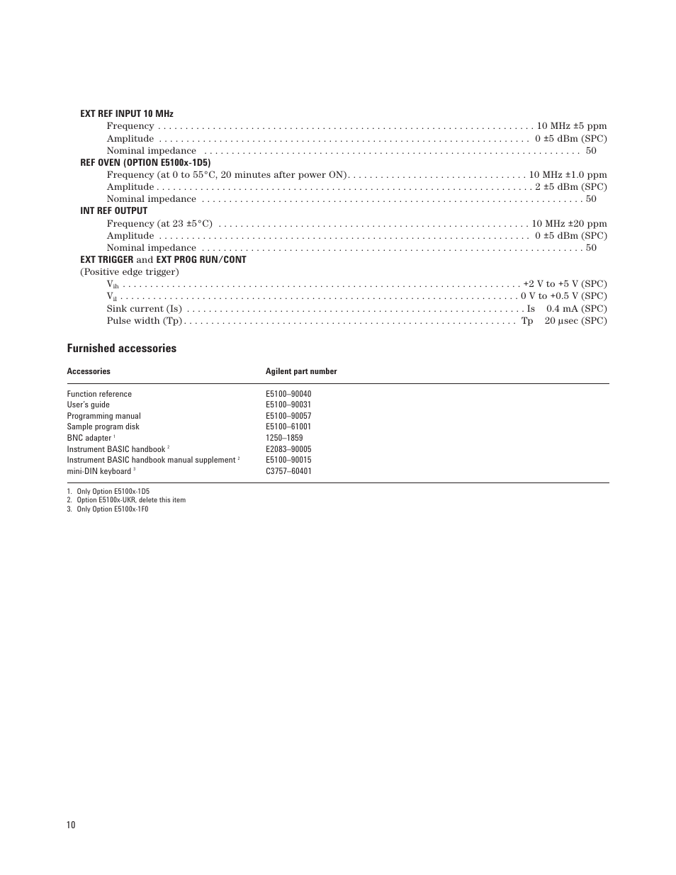 Furnished accessories | Atec Agilent-E5100A User Manual | Page 10 / 12