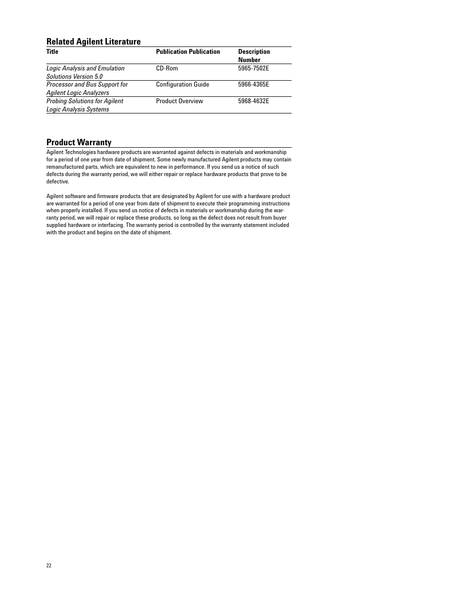 Product warranty, Related agilent literature | Atec Agilent-1670G User Manual | Page 22 / 23