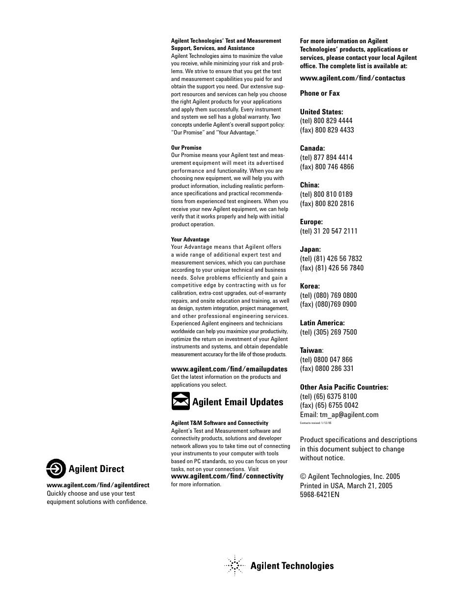 Agilent email updates, Agilent direct | Atec Agilent-1670G User Manual | Page 23 / 23