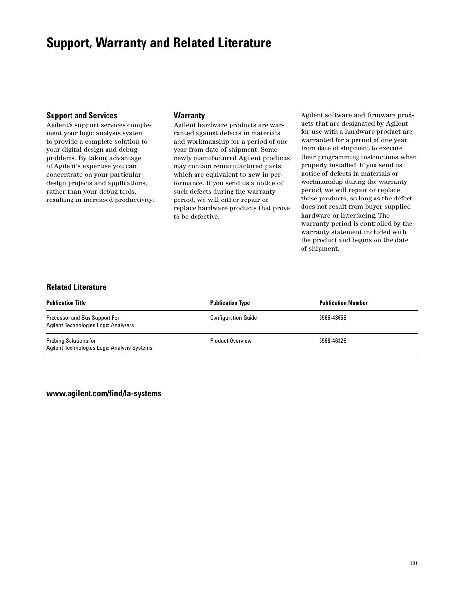 Support, warranty and related literature | Atec Agilent-16700 Series User Manual | Page 131 / 132