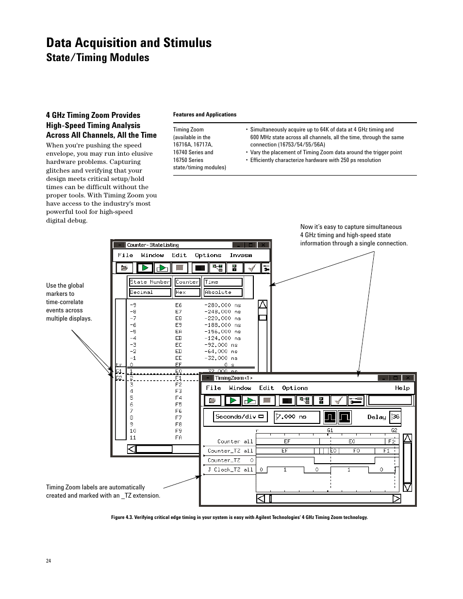 Data acquisition and stimulus, State/timing modules | Atec Agilent-16700 Series User Manual | Page 24 / 132