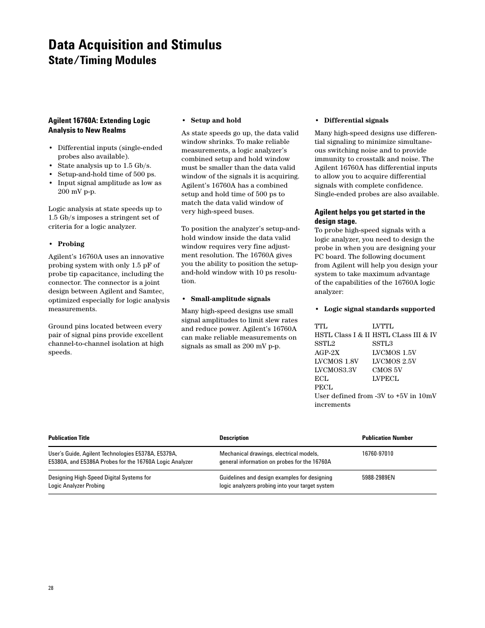 Data acquisition and stimulus, State/timing modules | Atec Agilent-16700 Series User Manual | Page 28 / 132