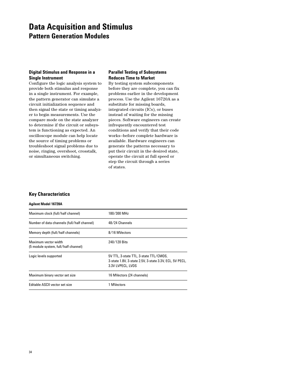 Pattern generation modules, Data acquisition and stimulus | Atec Agilent-16700 Series User Manual | Page 34 / 132