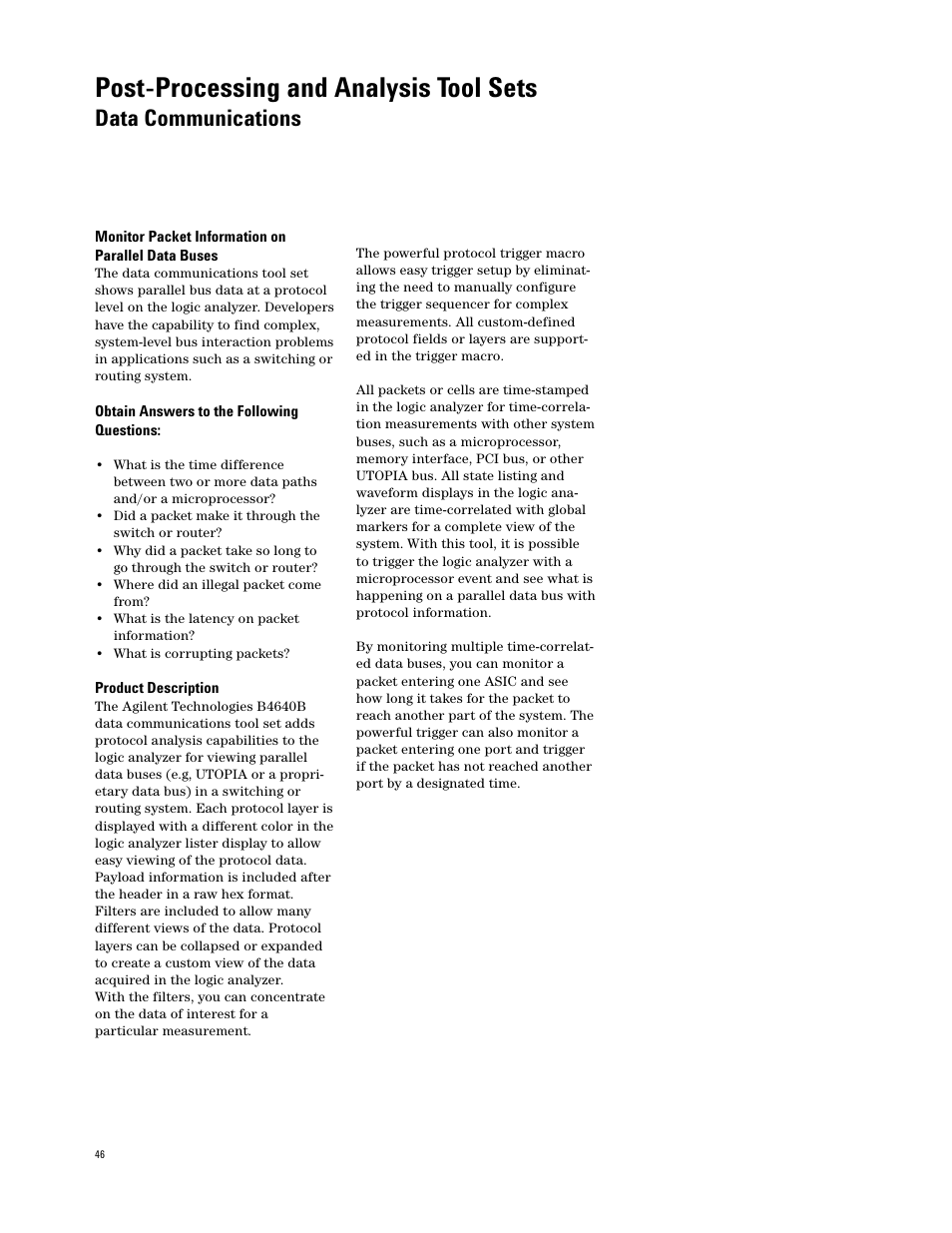 Data communications, Post-processing and analysis tool sets | Atec Agilent-16700 Series User Manual | Page 46 / 132