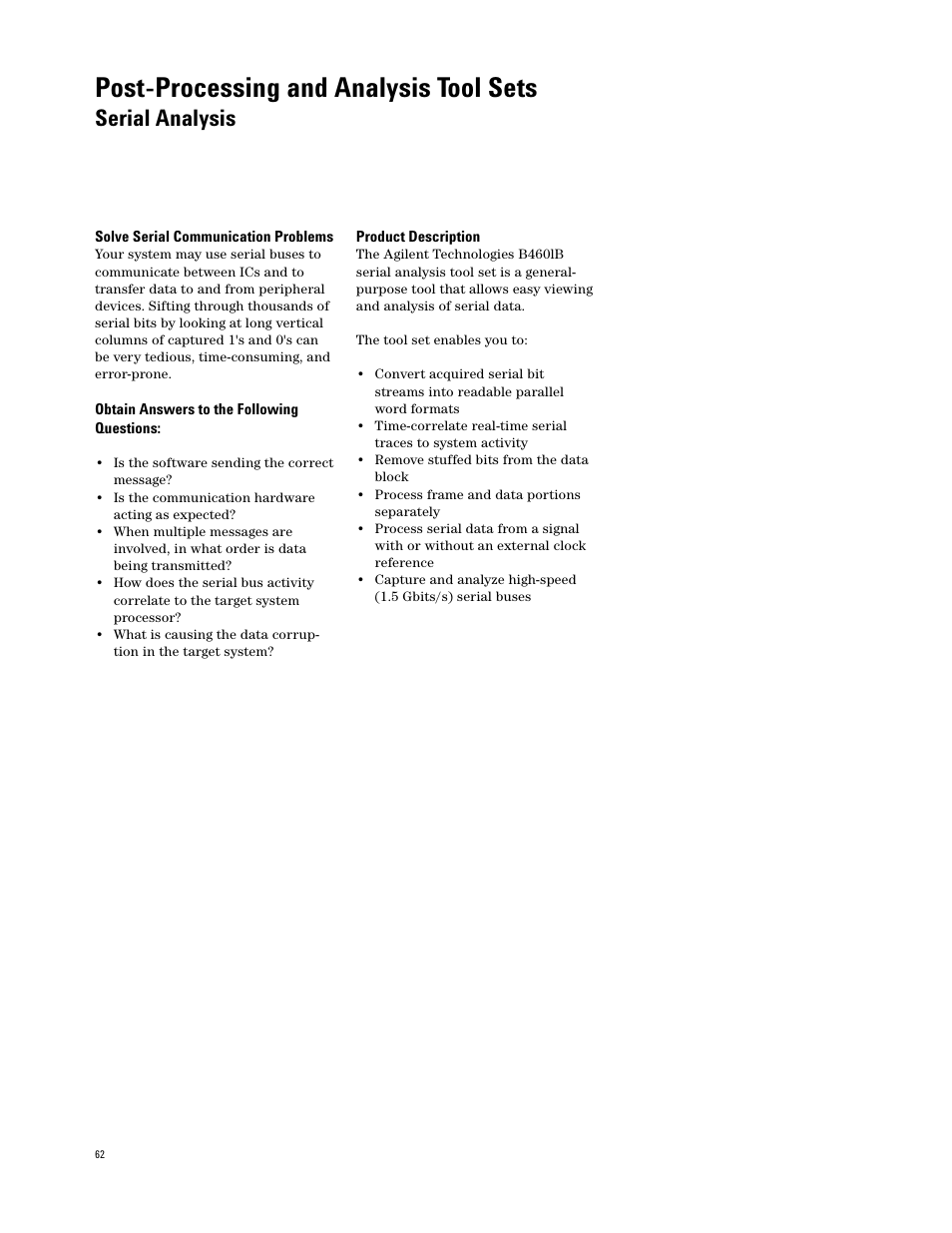 Serial analysis, Post-processing and analysis tool sets | Atec Agilent-16700 Series User Manual | Page 62 / 132