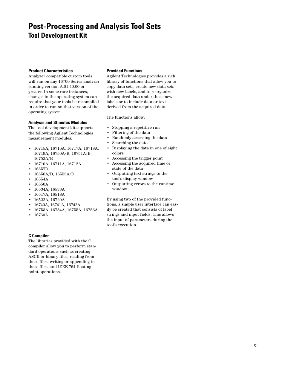 Post-processing and analysis tool sets, Tool development kit | Atec Agilent-16700 Series User Manual | Page 73 / 132