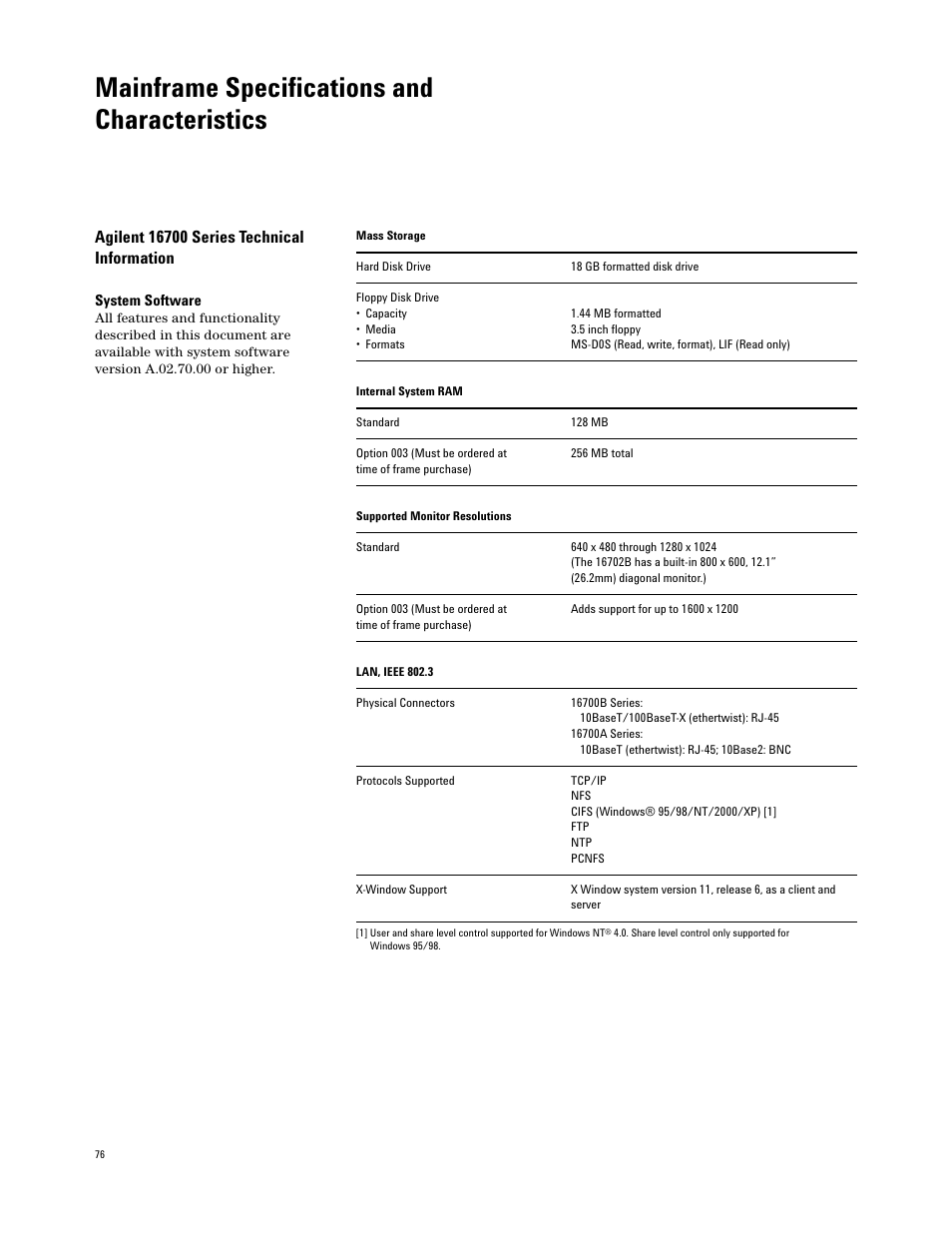 Mainframe specifications and characteristics | Atec Agilent-16700 Series User Manual | Page 76 / 132