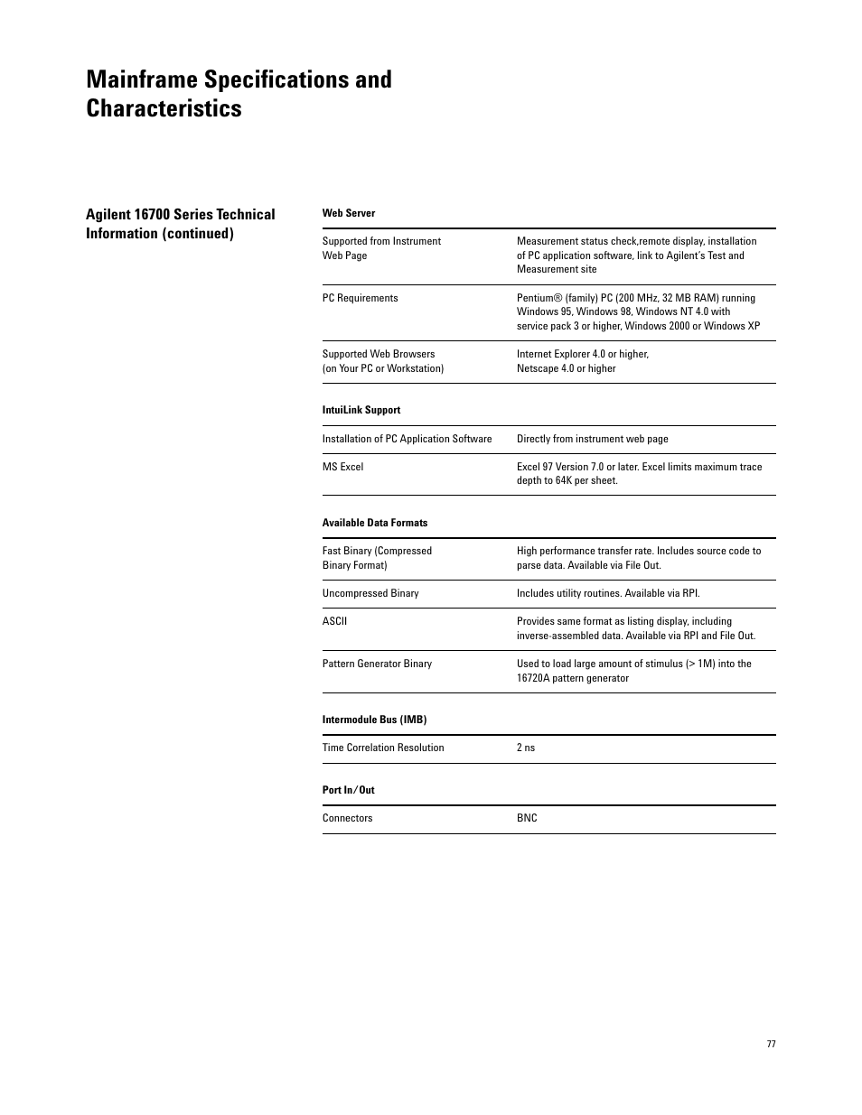 Mainframe specifications and characteristics | Atec Agilent-16700 Series User Manual | Page 77 / 132