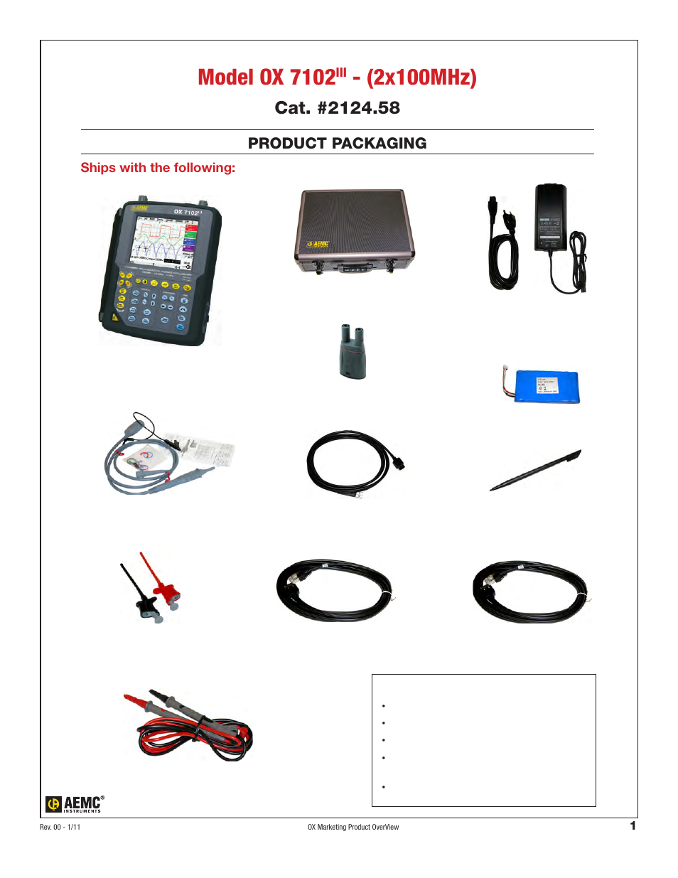 Model ox 7102, 2x100mhz), Product packaging | Ships with the following | Atec Aemc-OX-7202-7204 User Manual | Page 3 / 7