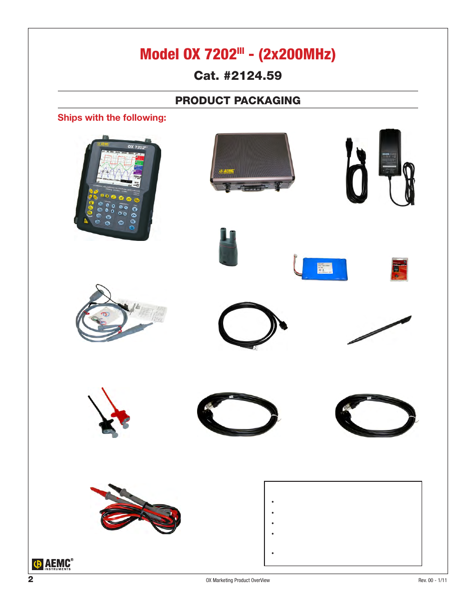 Model ox 7202, 2x200mhz), Product packaging | Ships with the following | Atec Aemc-OX-7202-7204 User Manual | Page 4 / 7