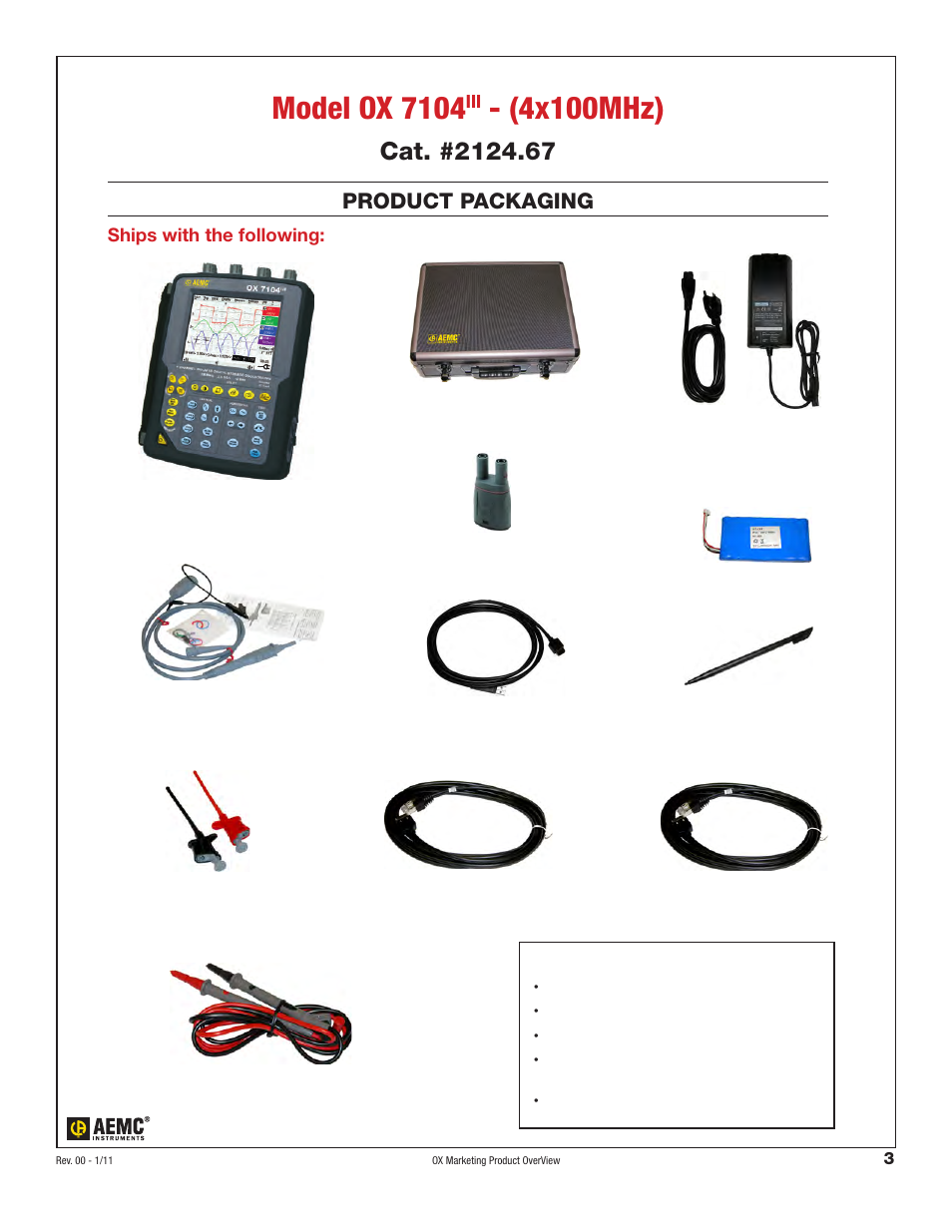 Model ox 7104, 4x100mhz), Product packaging | Ships with the following | Atec Aemc-OX-7202-7204 User Manual | Page 5 / 7