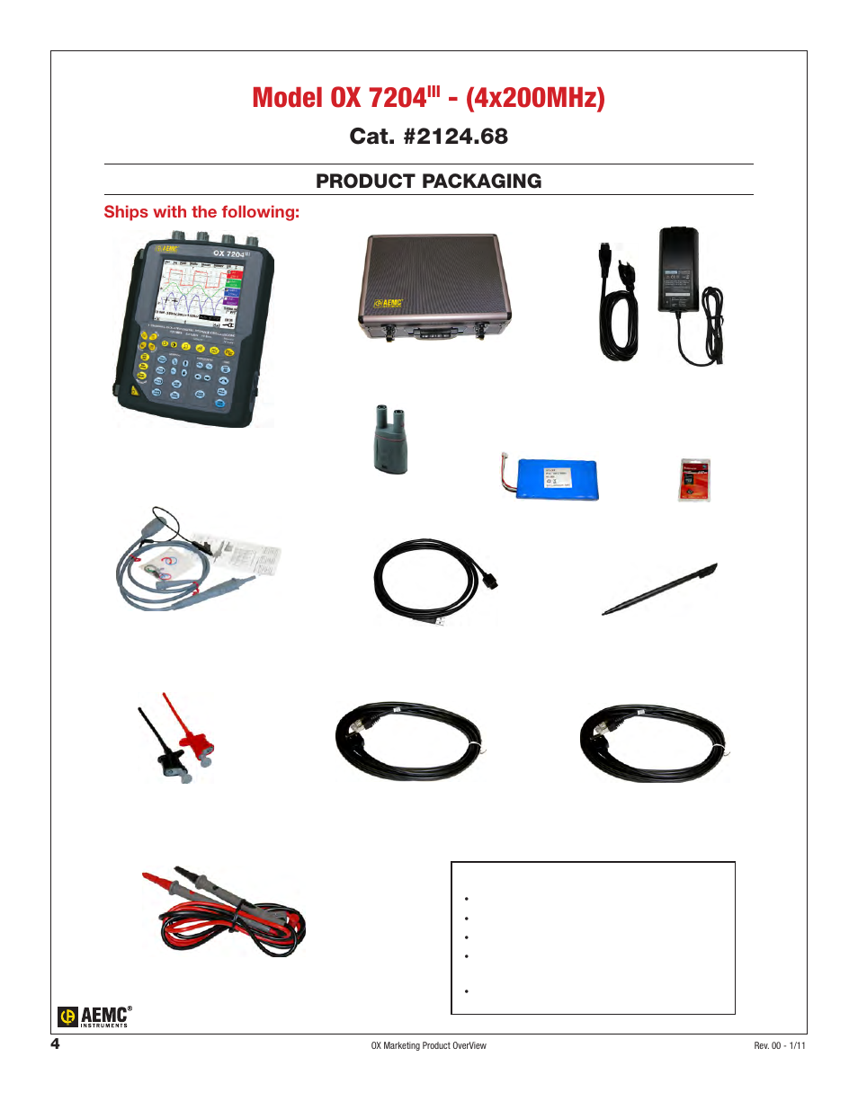 Model ox 7204, 4x200mhz), Product packaging | Ships with the following | Atec Aemc-OX-7202-7204 User Manual | Page 6 / 7
